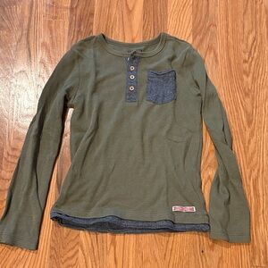 Hudson Baby Olive Long Sleeve Tee with Denim Accents
